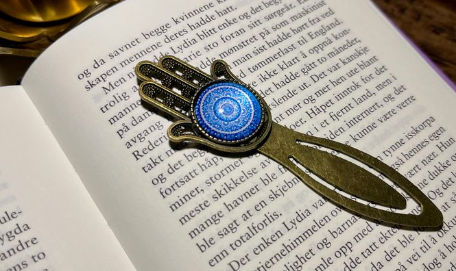 Hovedbilde Bokmerke Hamsa hånd mandala blå